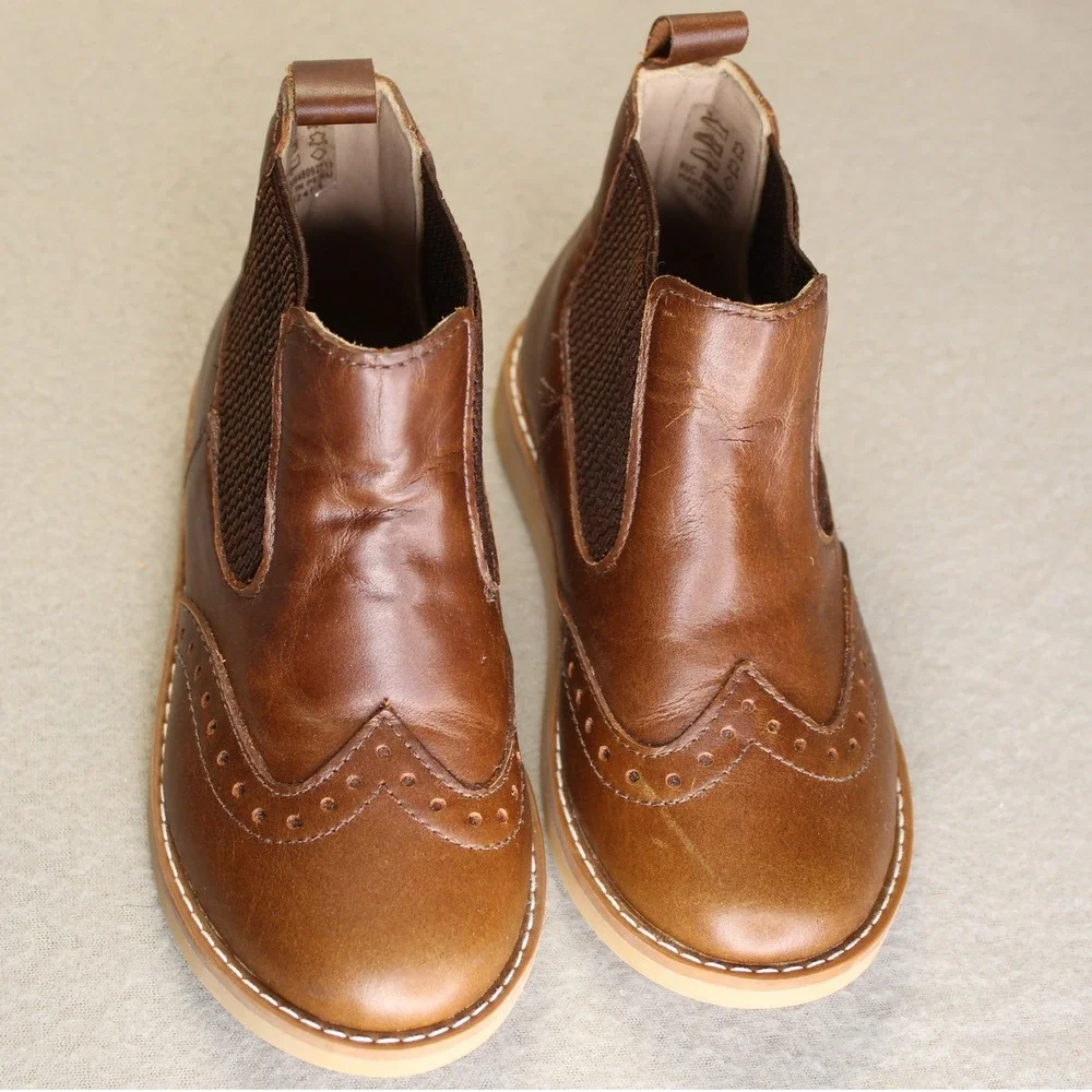 Elephantito Chelsea Boots Unisex 9 Brown Leather Wingtip Brogue‎ Ankle Preppy